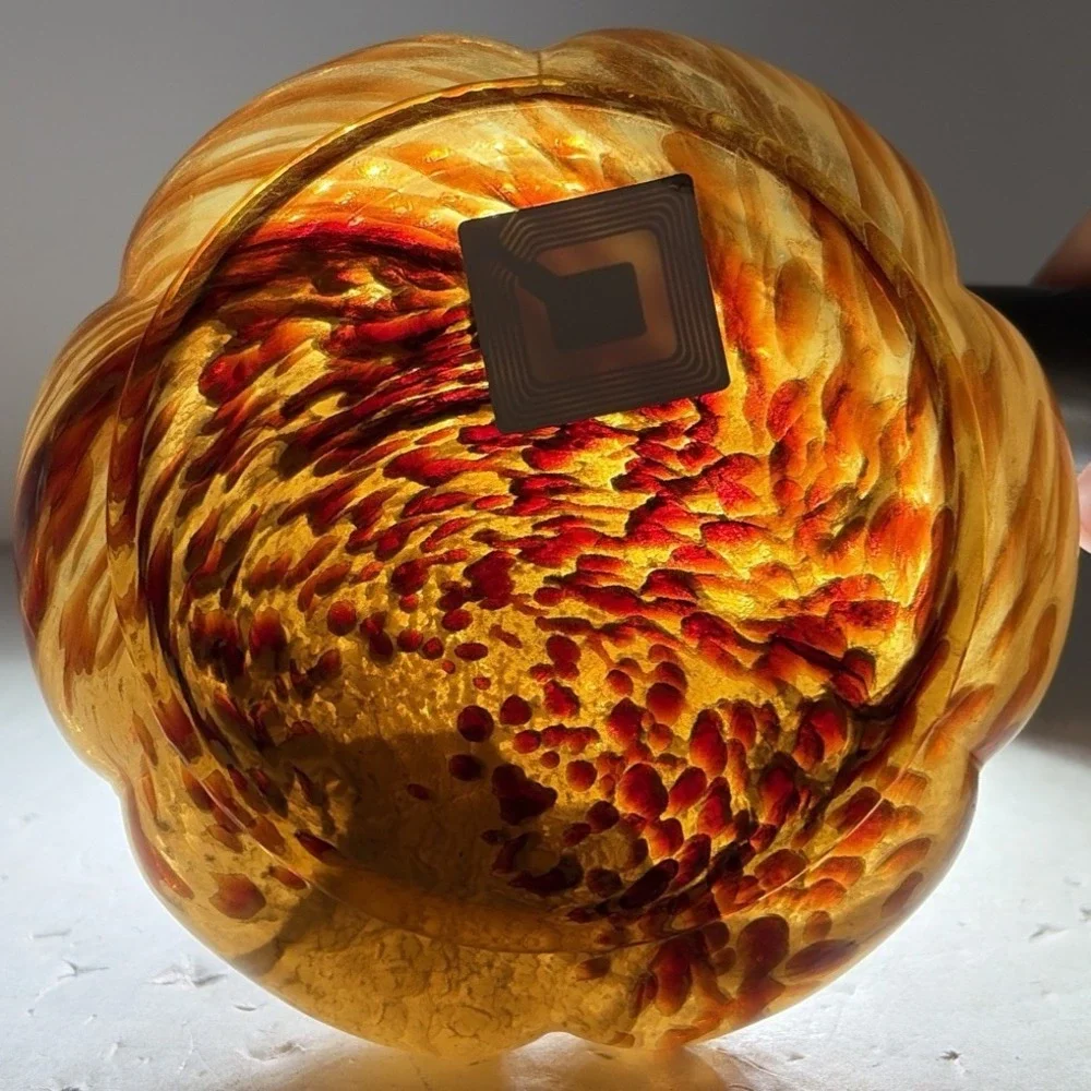 Vintage 80s‎ Murano White Cristal Vase Italy Amber Swirl Tortoise